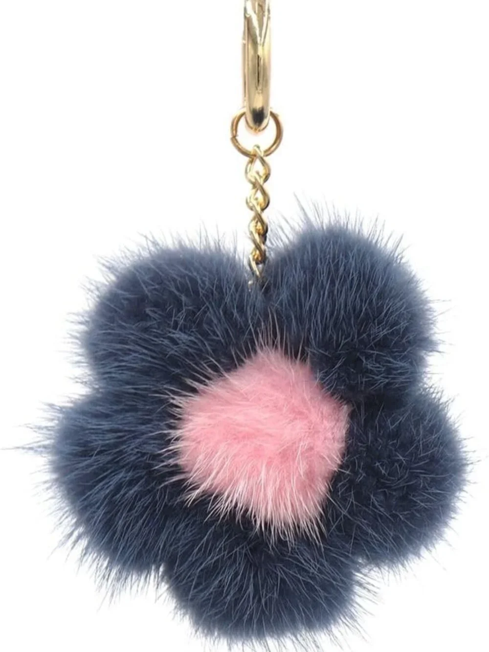 Mink Fur Pom Flower Keychain - Floral Bag Charm for Beach & Purse Accessory